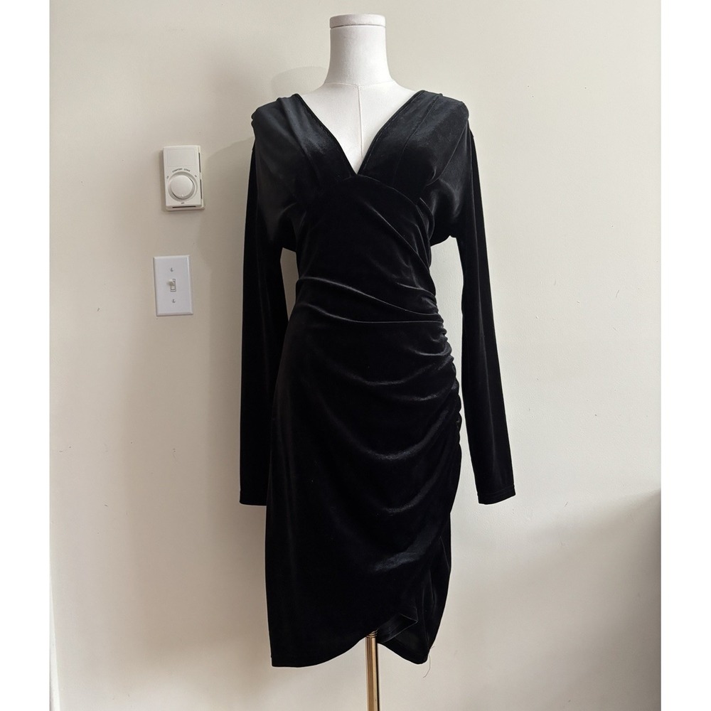 Elvira Black Velvet Dress Womens Large Sexy Deep V Neck Whimsigoth Stretch Goth